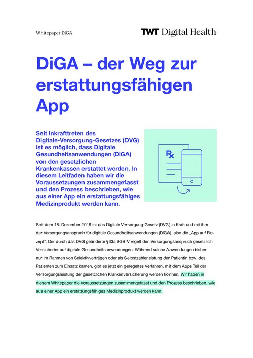 Vorschau des Dokuments „Whitepaper Digitale Gesundheitsanwendungen (DiGA)