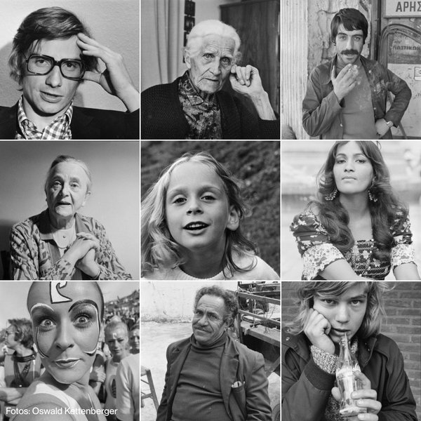 Schwarz-weiß-Collage mit neun verschiedenen Porträtfotos